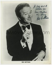 3d644 RED BUTTONS signed 8x10 publicity still 1970s great smiling portrait wearing tuxedo!
