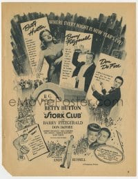 3d180 BETTY HUTTON signed magazine page 1945 on an ad for The Stork Club!