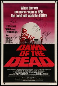 3d128 DAWN OF THE DEAD signed 1sh 1978 by director George Romero, Tom Savini & THREE others!