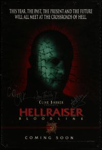 3d013 HELLRAISER: BLOODLINE signed teaser DS 1sh 1996 by Clive Barker, Doug Bradley AND Laurence!
