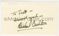 3d372 MICHAEL CRICHTON signed 3x5 index card 1980s it can be framed & displayed with a repro!