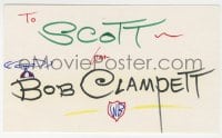 3d312 BOB CLAMPETT signed 3x5 index card 1980s it can be framed & displayed with a repro!