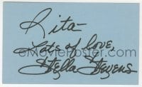 3d392 STELLA STEVENS signed 3x5 index card 1980s can be framed & displayed with a repro still!