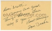 3d395 TOM DRAKE signed 3x5 index card 1980s it can be framed & displayed with a repro!