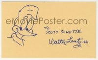 3d398 WALTER LANTZ signed 3x5 index card 1981 he drew Woody Woodpecker, it can be framed w/a repro!
