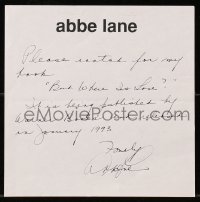 3d048 ABBE LANE signed letter 1993 includes a 1955 Cha Cha Cha record album!