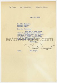 3d216 DAN DURYEA signed letter 1960 to a personal friend, sorry he missed him after 3 phone calls!