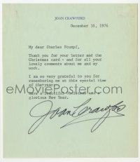 3d221 JOAN CRAWFORD signed letter 1976 thanking Charles Stumpf for his Christmas card & letter!