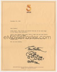 3d232 TOM HATTEN signed letter 1982 giving a contest winner his prize, he added a Popeye drawing!