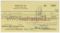 3d235 FRANK DE VOL signed 4x6 canceled check 1964 he paid $50 to himself for cash!