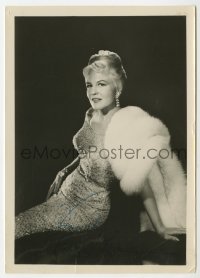 3d283 PEGGY LEE signed 5x7 photo 1950s great portrait of the singer/actress in gown with fur!
