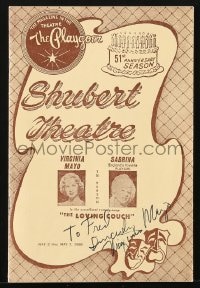 3d125 LOVING COUCH signed playbill 1966 by BOTH Virginia Mayo AND Renie Riano in The Loving Couch!