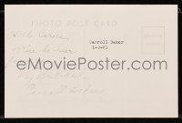 3d049 CARROLL BAKER signed 4x6 postcard 1980s includes a 1965 Harlow soundtrack record!