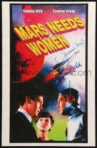 3d041 MARS NEEDS WOMEN signed 11x17 REPRO poster 2000 by BOTH Tommy Kirk AND Yvonne Craig!