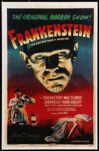 3d042 SARA KARLOFF signed 11x17 REPRO poster 2001 Frankenstein one-sheet w/her famous father Boris!