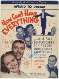 3d165 ALICE FAYE signed sheet music 1937 she sang the title song for You Can't Have Everything!