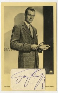 3d711 GARY COOPER signed 2x2 cut album page 1935 glued to a German Ross postcard!