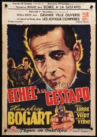 3f326 ALL THROUGH THE NIGHT Belgian R1950s fantastic Nik c/u art of Humphrey Bogart holding gun!