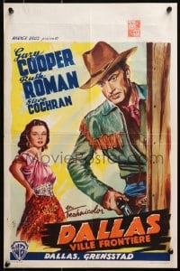 3f338 DALLAS Belgian 1950 Wik artwork of cowboy Gary Cooper, Ruth Roman, Texas!