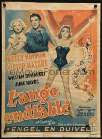 3f372 RED, HOT & BLUE Belgian 1949 art of sexy dancer Betty Hutton in skimpy outfit, Victor Mature!