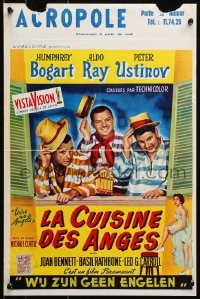 3f387 WE'RE NO ANGELS Belgian R1960s art of Humphrey Bogart, Aldo Ray & Peter Ustinov tipping hats!