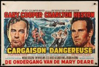 3f391 WRECK OF THE MARY DEARE Belgian 1959 portrait art of Gary Cooper & Charlton Heston!