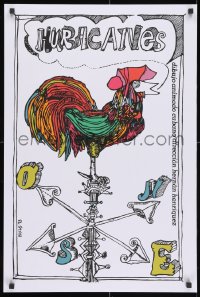 3f176 HURACANES silkscreen Cuban R1990s art of a very real rooster acting as a weather vane!