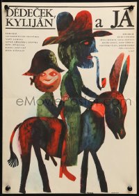 3f292 GRANDPA, KYLIAN & I Czech 11x16 1967 Vaca art of man & boy on horseback!
