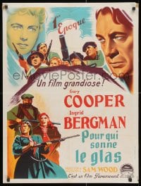 3f661 FOR WHOM THE BELL TOLLS French 24x32 R1950s cool c/u of Gary Cooper & Ingrid Bergman!