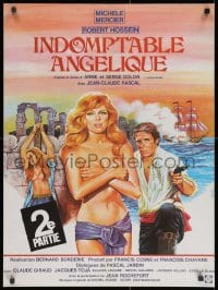 3f700 UNTAMABLE ANGELIQUE French 23x30 R1970s art of sexy Michele Mercier topless in title role!