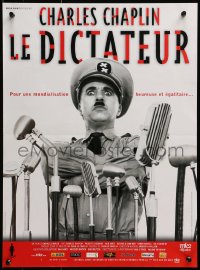 3f749 GREAT DICTATOR French 16x21 R2002 Charlie Chaplin as Hitler-like Hynkel by microphones!