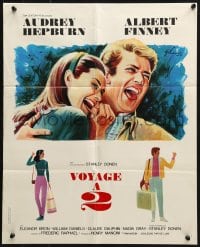 3f791 TWO FOR THE ROAD French 18x22 1967 laughing Audrey Hepburn & Albert Finney by Grinsson!