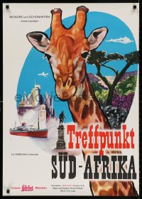3f132 SOUTH AFRICAN ENCOUNTER German 1960s cool art of giraffe & African landmarks!