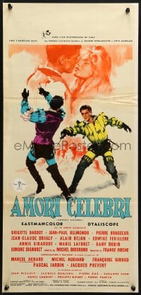 3f829 FAMOUS LOVE AFFAIRS Italian locandina 1961 Brigitte Bardot, cool art of fencers!