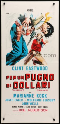 3f835 FISTFUL OF DOLLARS Italian locandina R1970s different artwork of generic cowboy by Symeoni!
