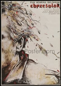 3f397 CHRZESNIAK Polish 26x37 1986 artwork of man with feather hair by Witold Dybowski!