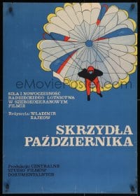 3f441 OCTOBER WINGS Polish 23x33 1968 cool Krolikowski artwork of parachutist!