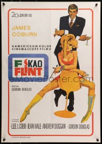 3f242 IN LIKE FLINT Yugoslavian 19x27 1967 art of secret agent James Coburn & sexy Jean Hale!