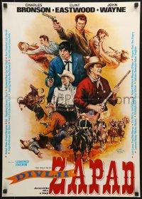3f271 WILD WEST Yugoslavian 20x28 1980s John Wayne, Sgolkowski art of classic western stars!