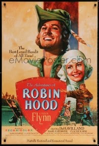 3g611 ADVENTURES OF ROBIN HOOD 1sh R1989 great Rodriguez art of Errol Flynn & Olivia De Havilland!