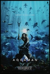 3g621 AQUAMAN teaser DS 1sh 2018 DC, Jason Mamoa in title role with great white sharks and more!