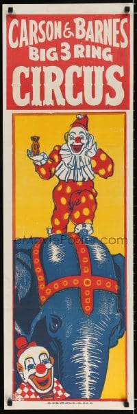 3g005 CARSON & BARNES BIG 3-RING CIRCUS 14x42 circus poster 1960s clowns and elephant!