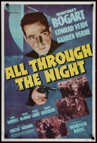 3g239 ALL THROUGH THE NIGHT 20x29 commercial poster 1975 cool image of Humphrey Bogart w/gun!