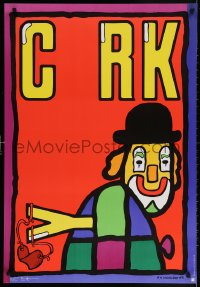 3g254 CYRK 27x38 Polish commercial poster 1980 Jan Mlodozeniec art of clown stealing letter!