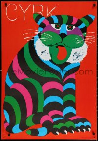 3g256 CYRK 27x38 Polish commercial poster 1980 wild different seated large cat by Hubert Hilscher!