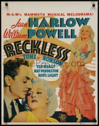 3g292 RECKLESS 22x28 commercial poster 1980s artwork of sexy Jean Harlow & William Powell!