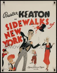 3g295 SIDEWALKS OF NEW YORK 22x28 commercial poster 1980s Hadley art of tomatoes thrown at Keaton!