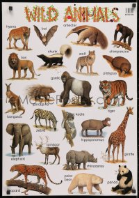 3g309 WILD ANIMALS 20x29 commercial poster 1990s art of bat, elephant, big cats and more!