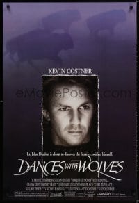 3g684 DANCES WITH WOLVES DS 1sh 1990 Kevin Costner directs & stars, image of buffalo!