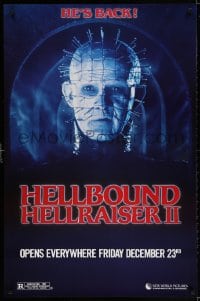 3g764 HELLBOUND: HELLRAISER II teaser 1sh 1988 Clive Barker, close-up of Pinhead, he's back!